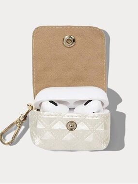 Bandolier Quilted Pearl White AirPods Pouch with Gold Clip